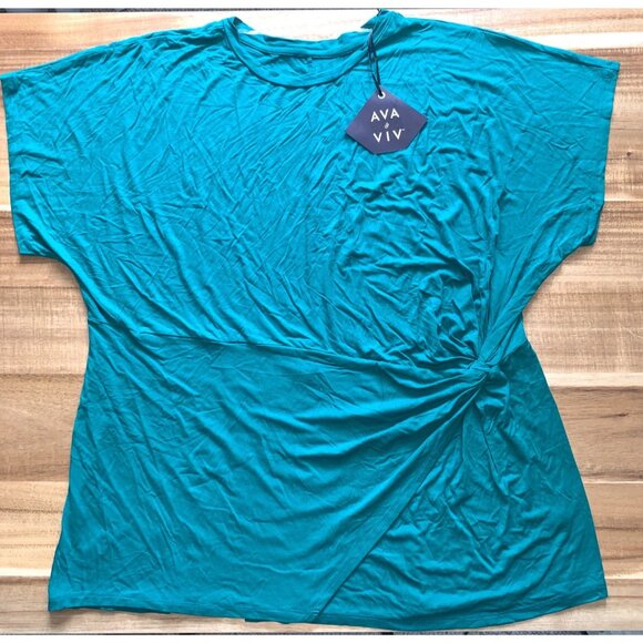 Ava & Viv Womens Plus Size Relaxed Stretch Twist-Front Green Blouse Top - Picture 5 of 10